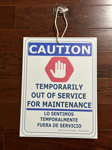 Caution Temporarily Out of Service for Maintenance Sign (English & Spanish)